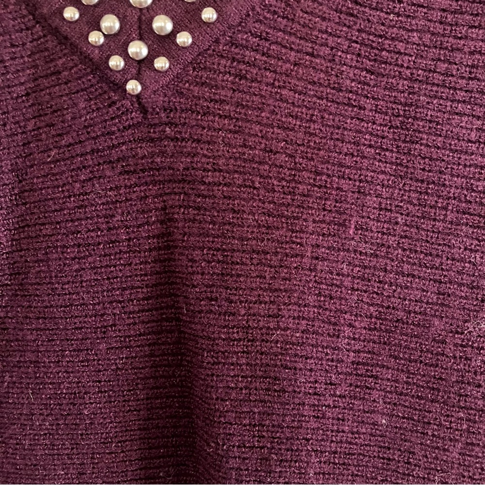 Jennifer Lopez Burgundy/Plum Sweater with Studded neckline Sz. L - Picture 3 of 9